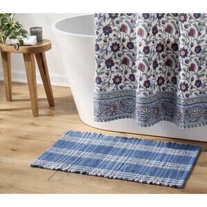 Threshold Americana Denim Plaid Bath Rug 20"x30" Blue White Cotton Mat